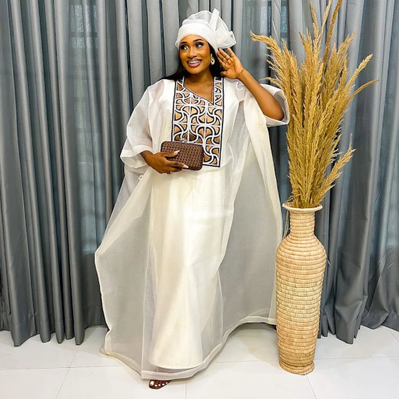 White Abaya Embroidery With Scarf