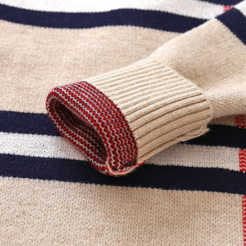 Warm Pullover Top Long Sleeve Plaid Sweater