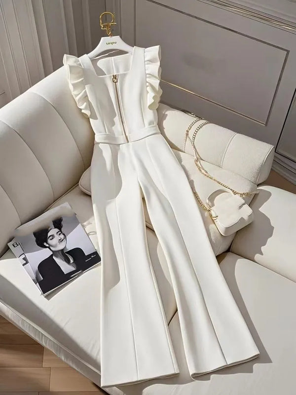 Office Lady White Elegant Jumpsuit Sleeveless