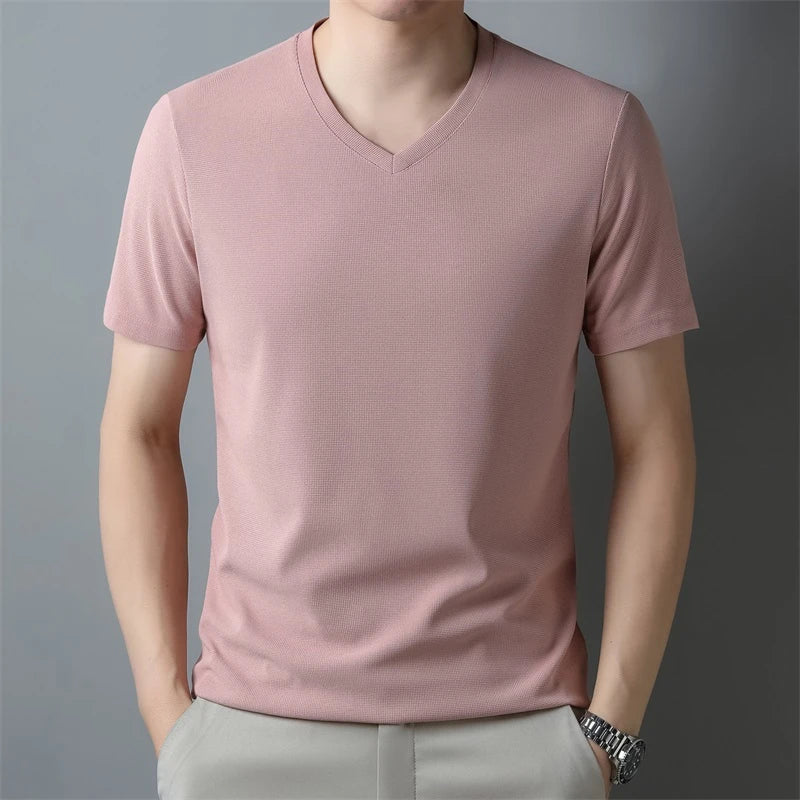 Waffle V Neck Short Sleeved T-shirt