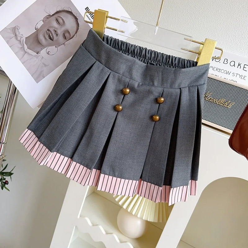 Pink Short Sleeved Tie Shirt+Pleated Skirt