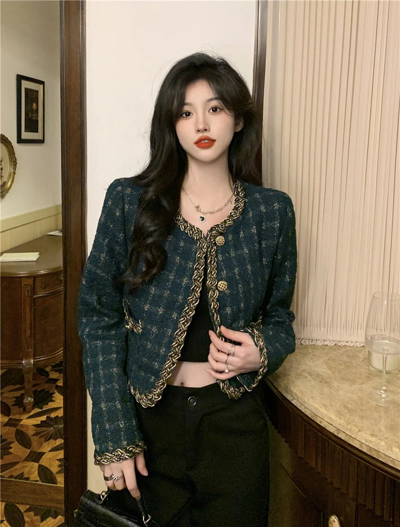 Elegant Vintage Cropped Tweed Jacket