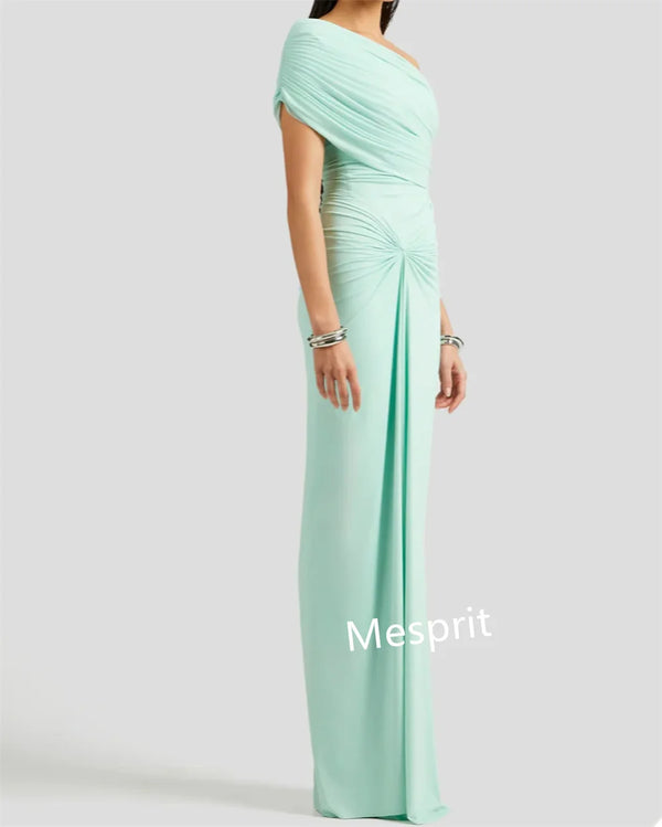 Elegant Chiffon Pleat Straight One-shoulder Long Dress