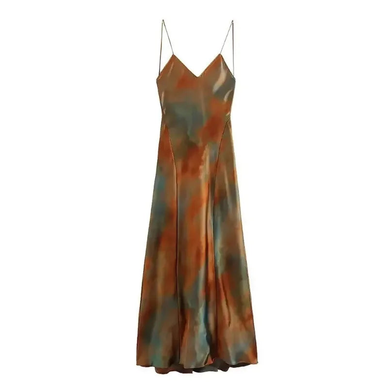 Elegant V-neck Open Back Rainbow Printing Tank Dress