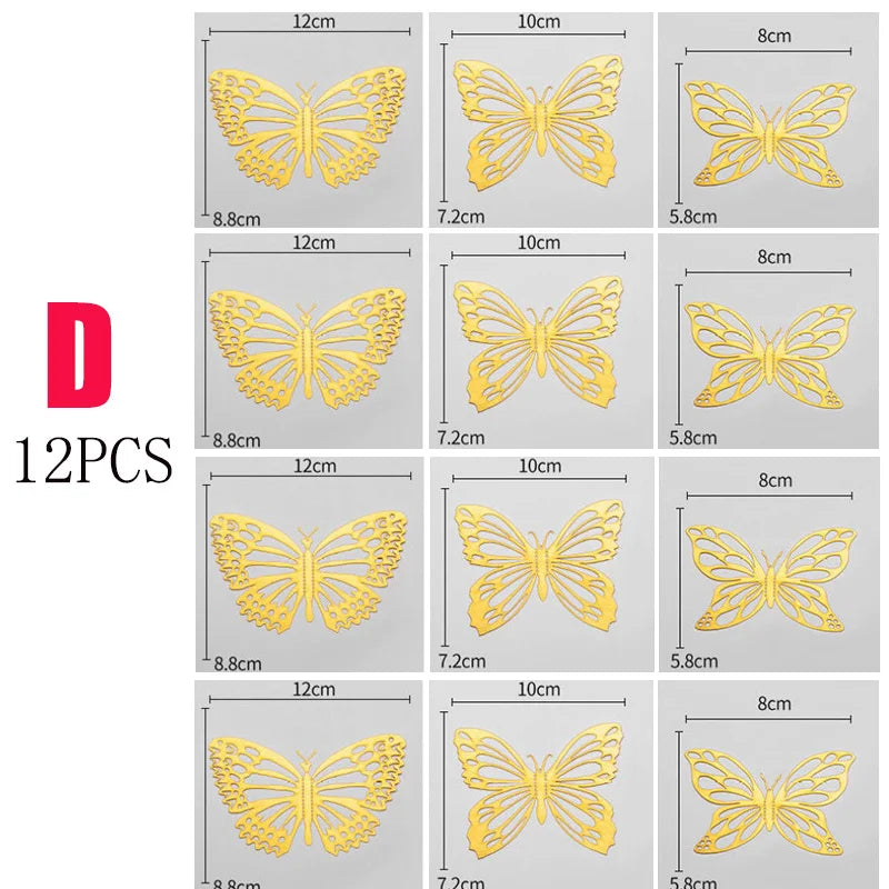 12Pcs Hollow Butterfly Creative Wall Sticker