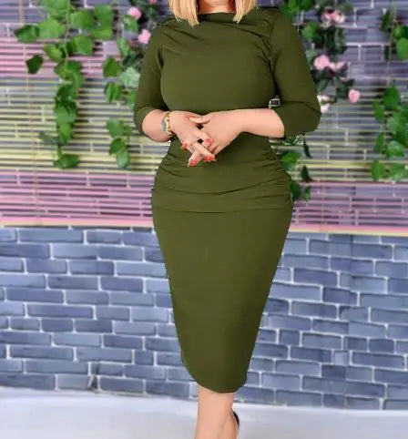 Spliced Long Sleeve Slim Fit Wrap Hip Split Elegant Dress