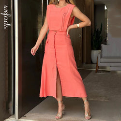 Elegant Solid Round Neck Sleeveess Zipper