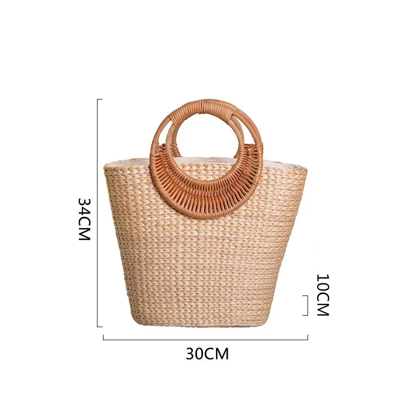 Khaki Rattan Handmade Straw Tote Bag