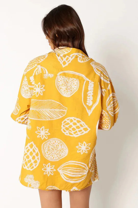 Summer Flip Collar Printed Single Breasted Shirt Shorts Two Piece