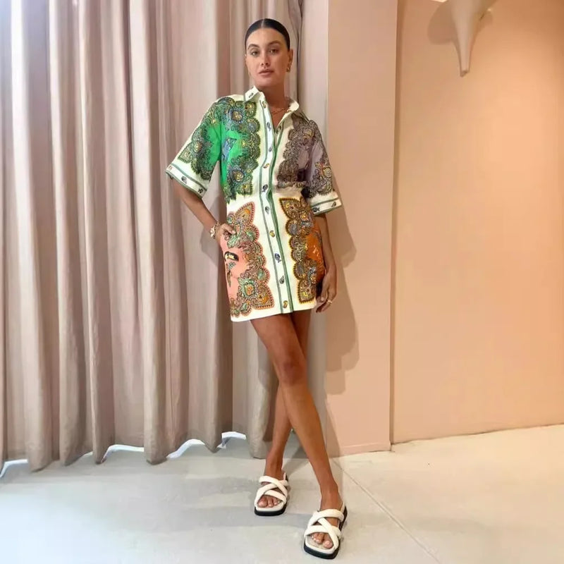 Printed Cotton and Linen Dress