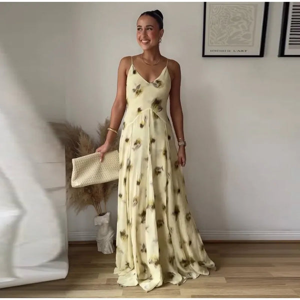 Elegant Sling Backless Pleated Lining Empire Dress