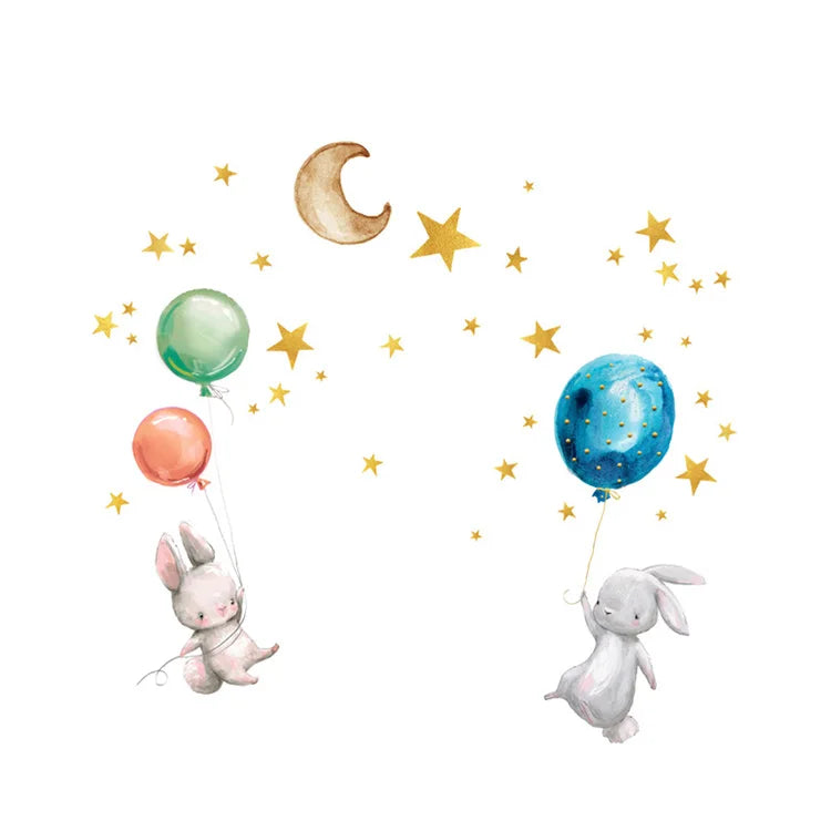 Cartoon Bunny Balloon Wall Sticker Kids Room
