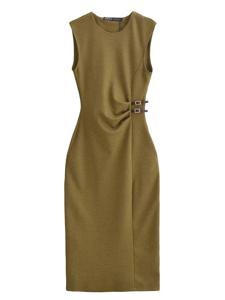 Elegant Green Slim Midi Dress
