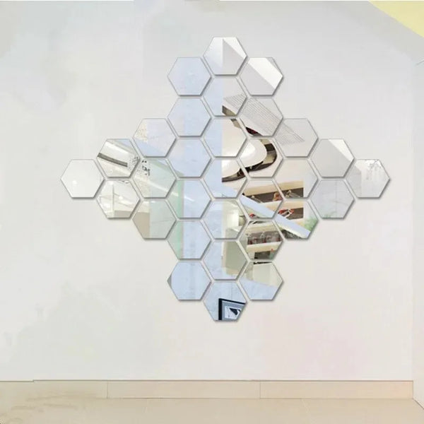 24pcs Hexagon Mirror Gold Self Adhesive Mosaic Tiles Wall Sticker