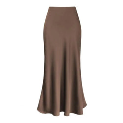 Elegant Silk Satin High Waist A-line Office Lady Skirt
