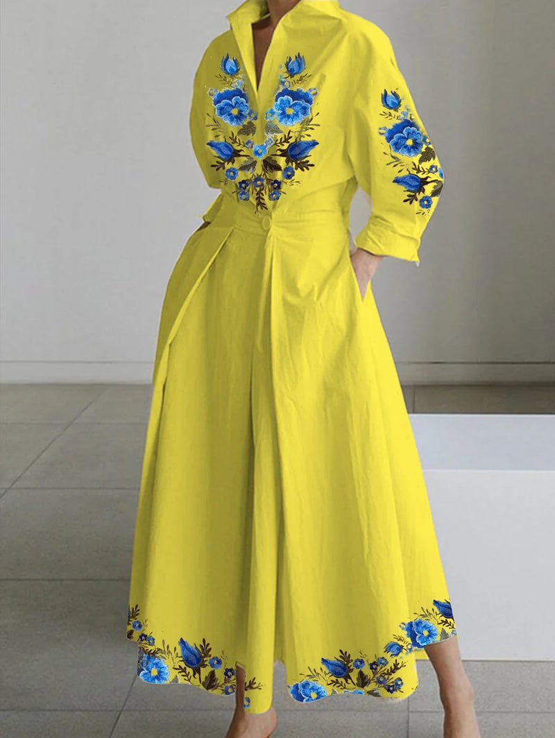 Shirt Dress Vintage Elegant A-Line Pleated Autumn Casual