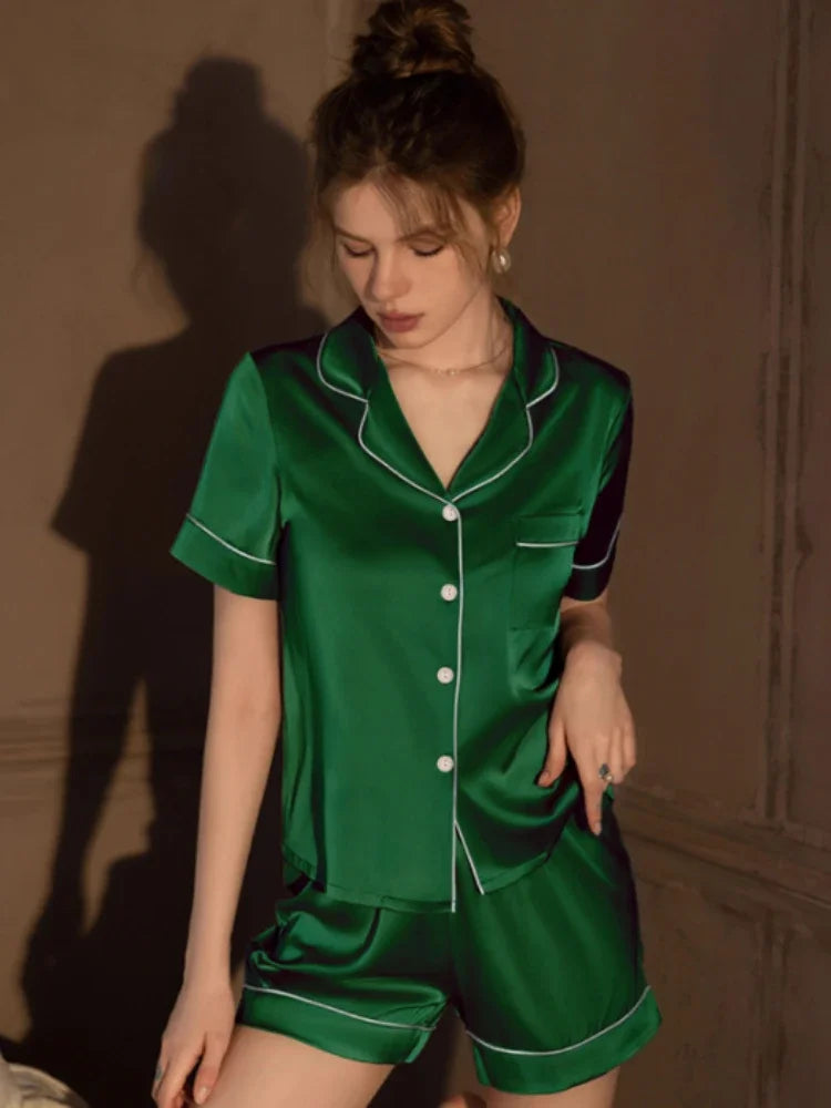 Two Pieces Pajama Set Short Sleeve Button
