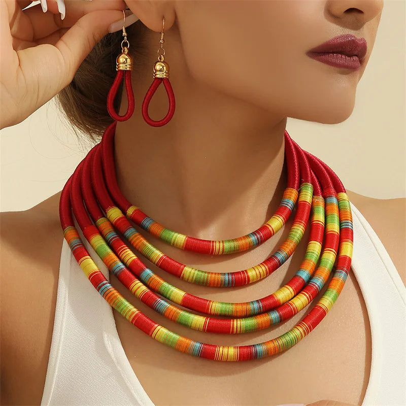 Women Necklace Earrings Multi-layer