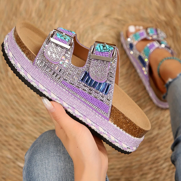 Heel Rhinestone Glitter Sandals