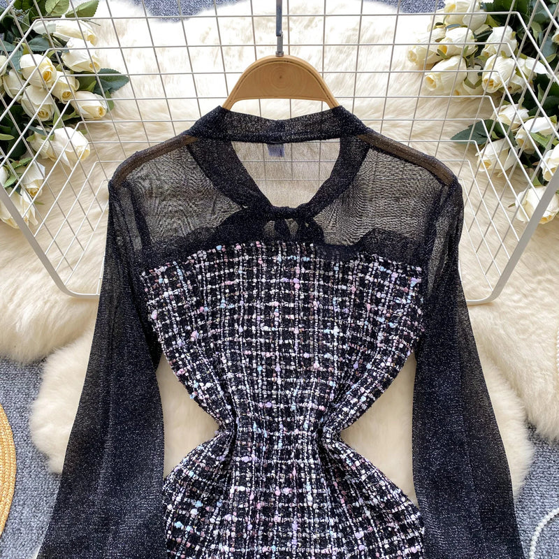 Vintage Lantern Sleeve Elegant Bandage Chic Bird Dresses