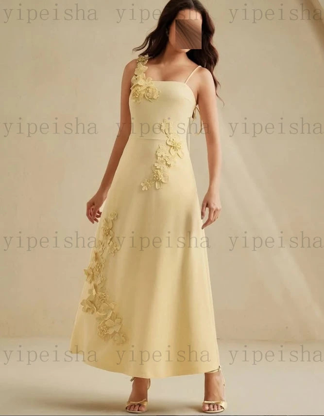 3D Flowers Lace A-Line Ankle-Length Midi Backless dress