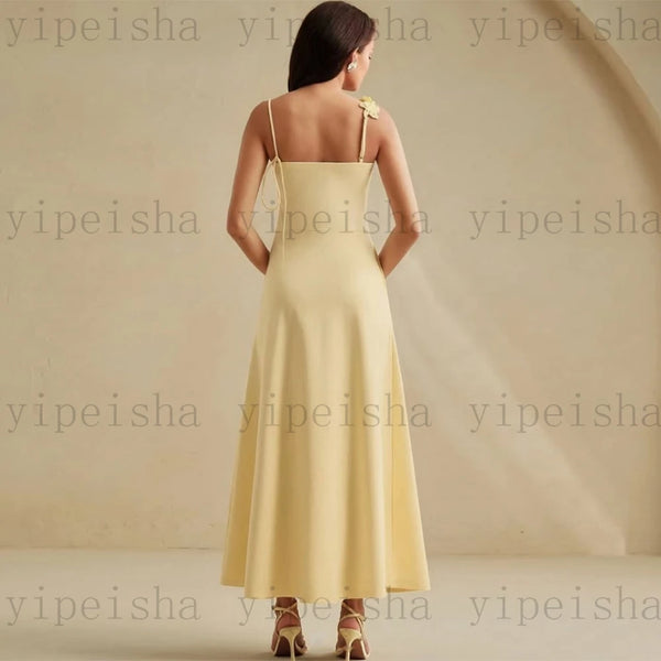 3D Flowers Lace A-Line Ankle-Length Midi Backless dress