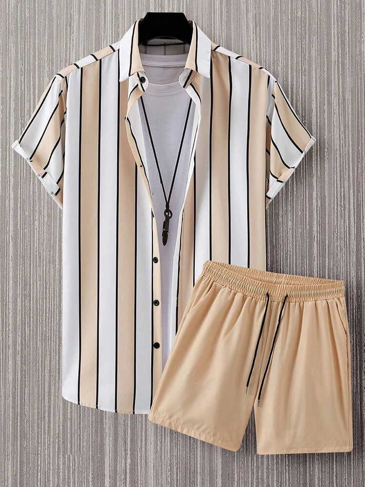 Summer Short-sleeved Shirt And Beach Shorts Set