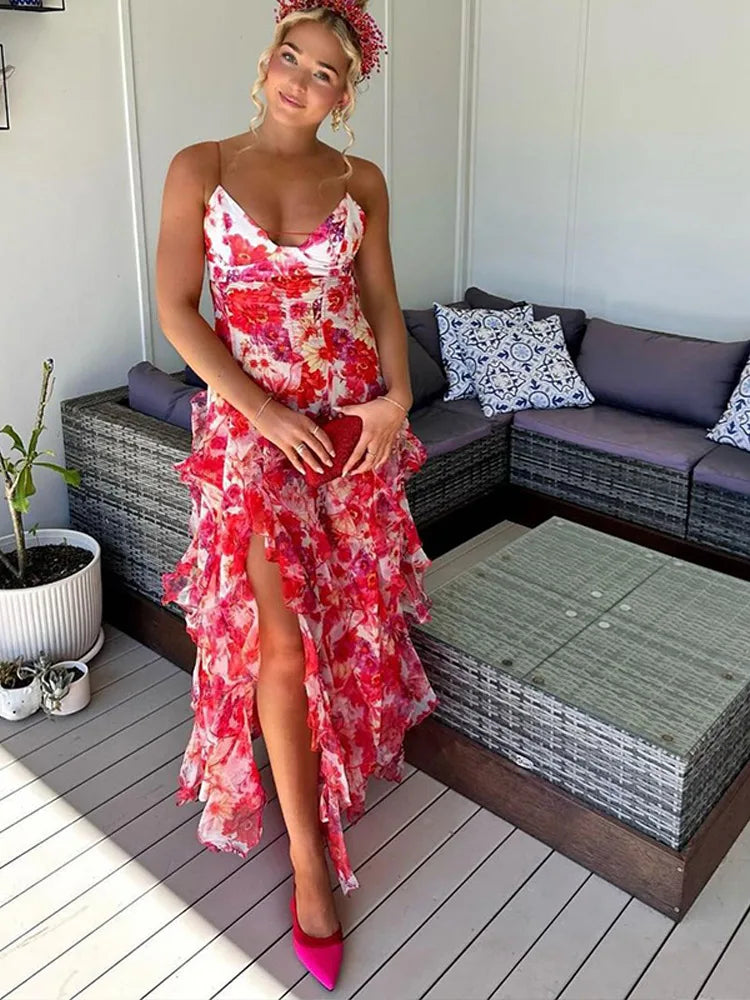 Chiffon Ruffles Strapless Sleeveless Backless Dress