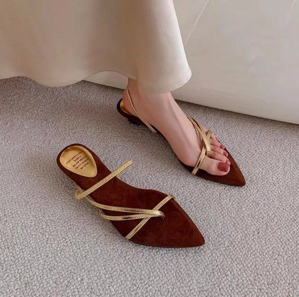 Pointed Toe Narrow Band Slippers Concise Low Heel
