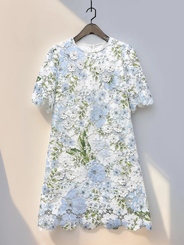 Boho Floral Hollow Embroidery A-Line Dress