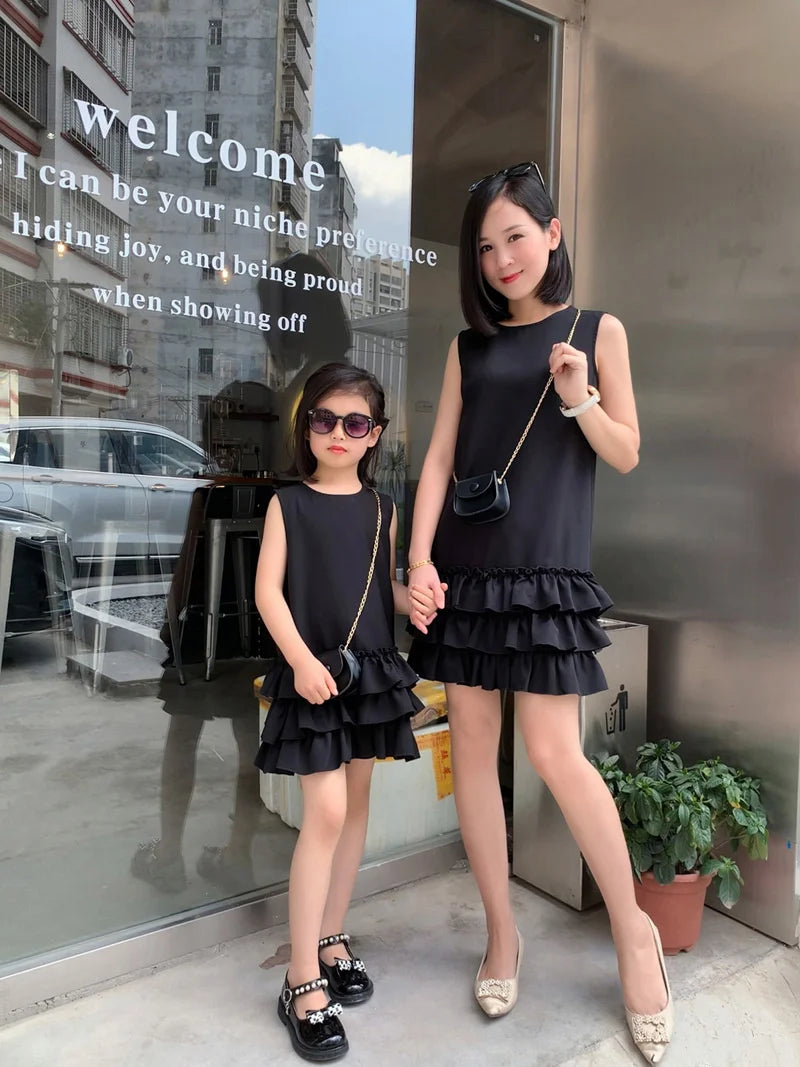 Summer Family Layered Cake Mother Daughter Ruffle Dress