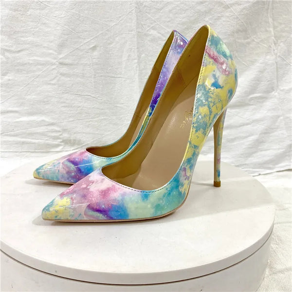 Colorful Print Patent Leather Pointed Toe