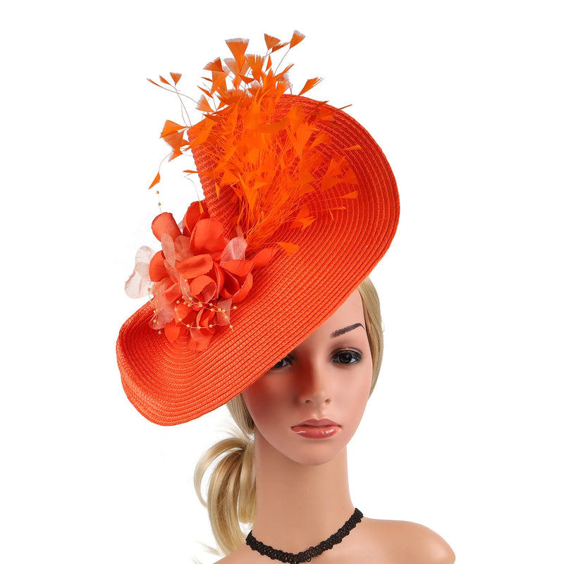 Braided Fascinator Hat With Feather Flower