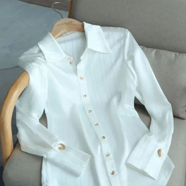 White Striped Patchwork Shirt For Women