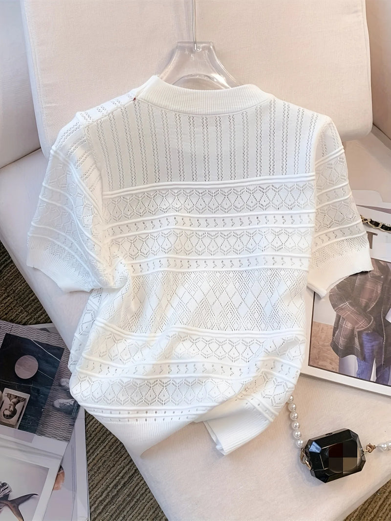 Summer Crew Neck Pullover Sweater Versatile Short Sleeve