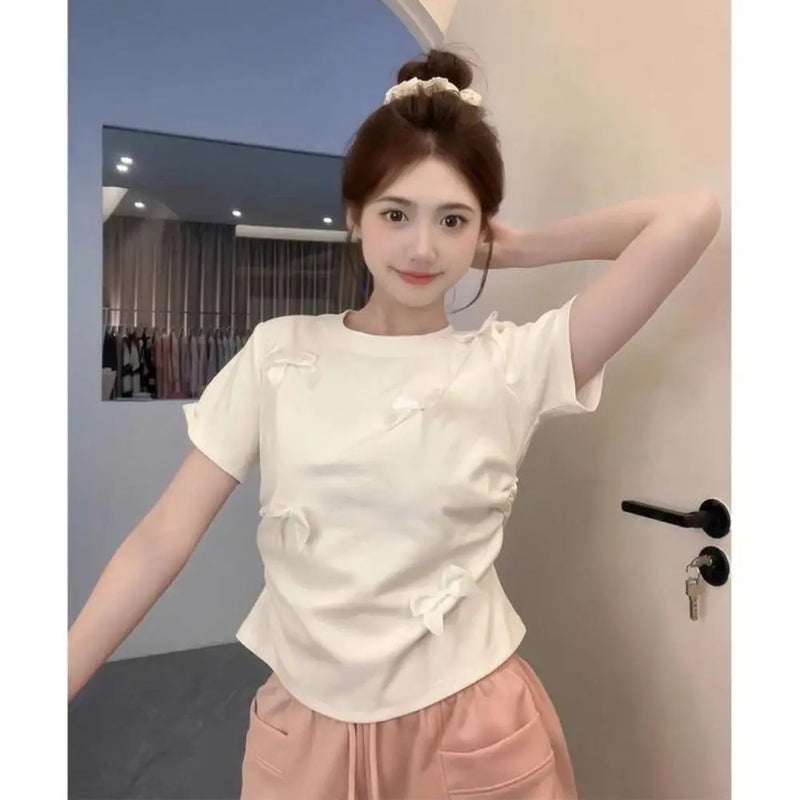 Elegant Ballet Bowknot T Shirts Round Collar