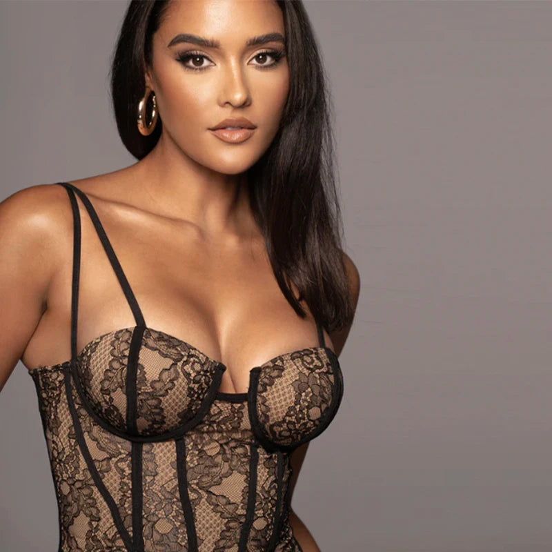 Spaghetti Strap Lace Square Neck Cocktail Dress