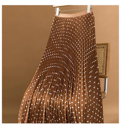 Polka Dot Pleated Long Elastic High Waisted Slim Skirt