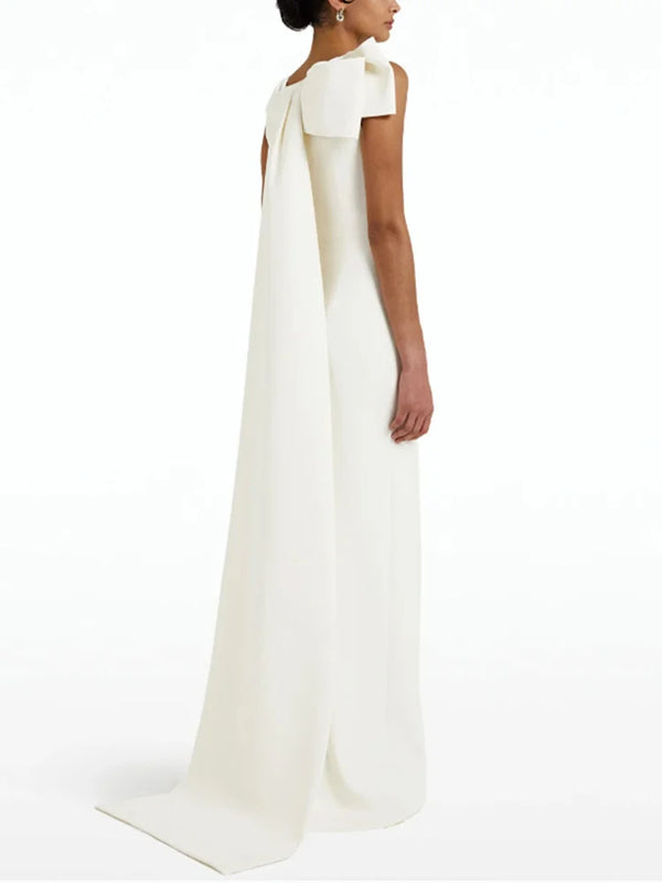 Beautiful Gala Dress With Bow Sheath Sleeveless Small Train