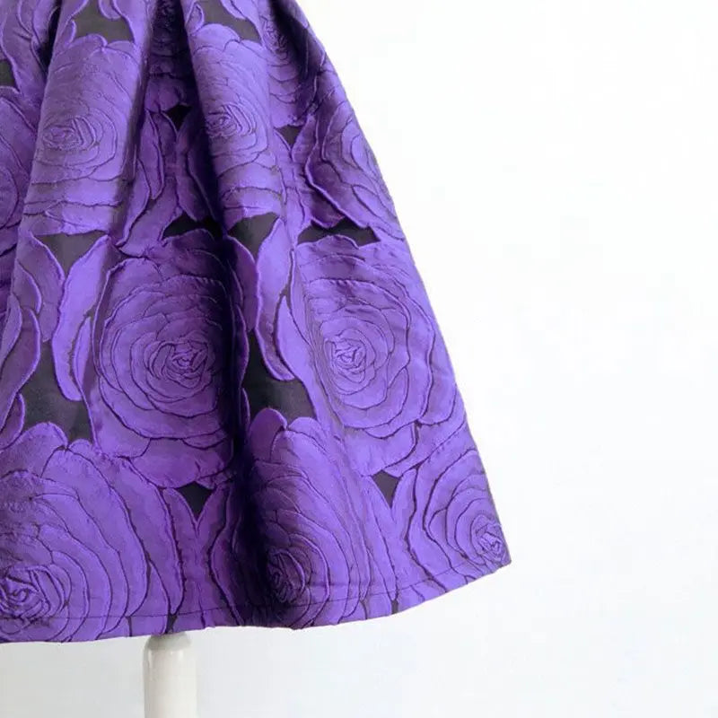 Purple Floral Elegant Chic High Waist Knee-Length Long Skirt