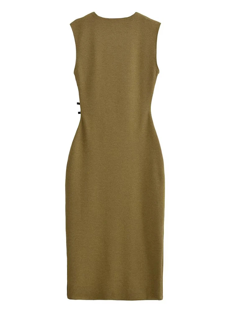Elegant Green Slim Midi Dress