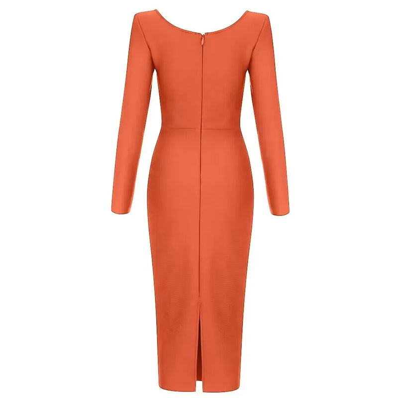 V-neck Bandage Full Sleeve Bodysuit Dress