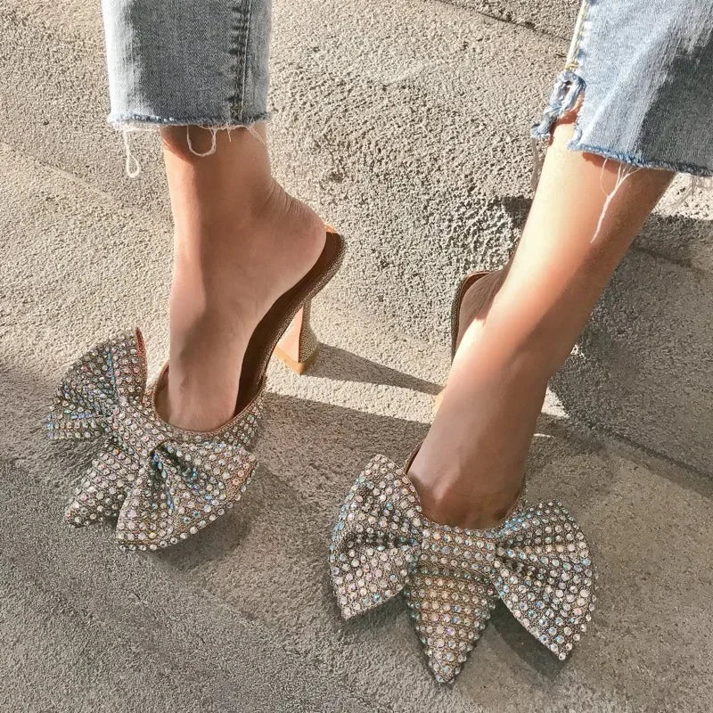 Rhinestone Shiny Wine Glass with High Heel Slippers