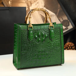Leather Real Bamboo Crocodile Pattern Handbag