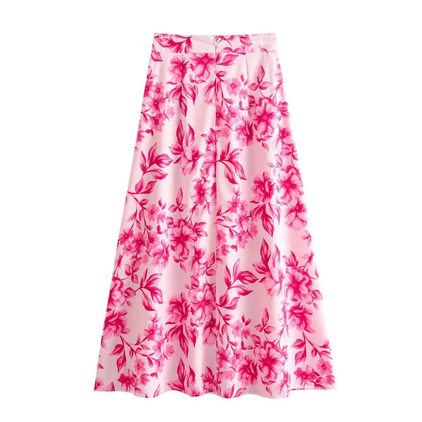 Summer Versatile High Waisted Flower Print Long Skirt