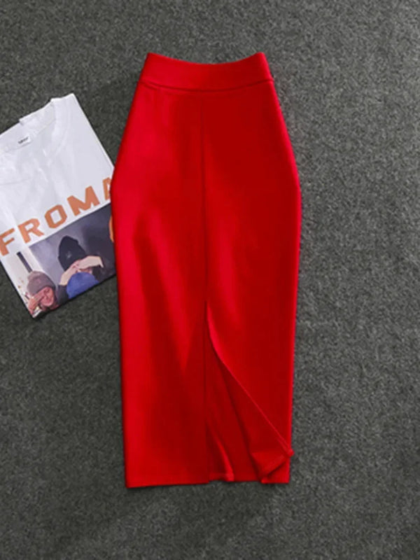 Pencil Solid Pur High Waist Slim Skirt