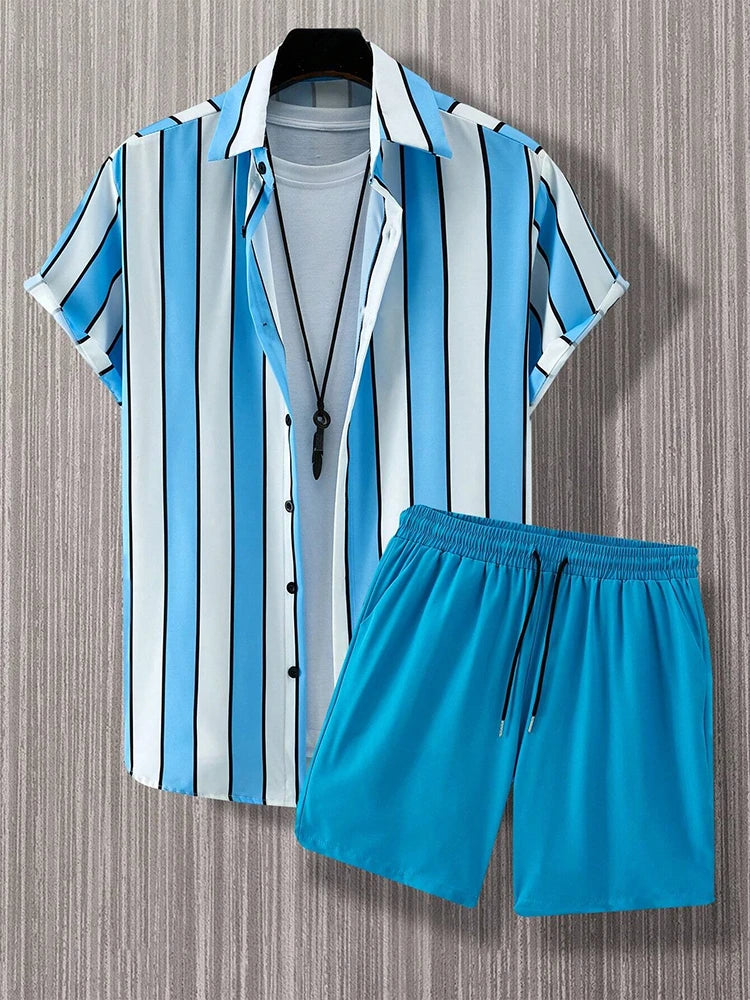 Summer Short-sleeved Shirt And Beach Shorts Set