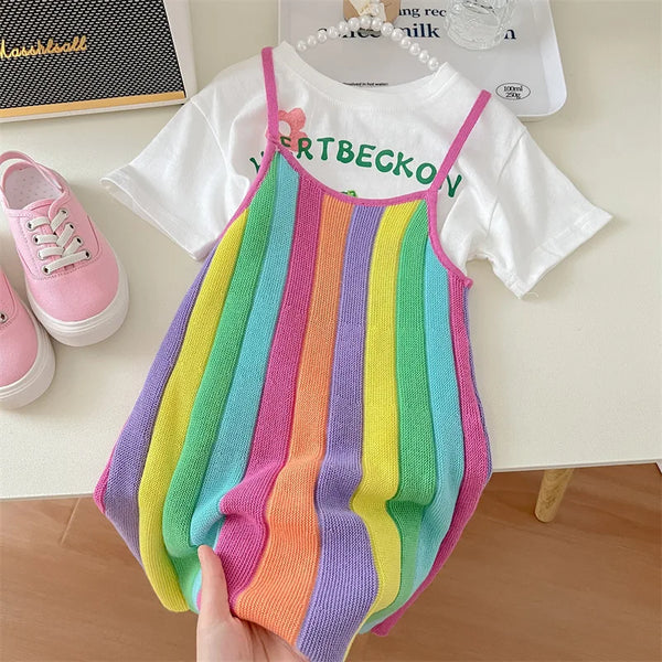 Strap Rainbow T-Shirt Dress