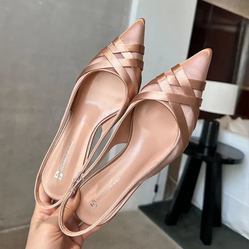 Silk Fashion Shallow Women Low Heel Pumps Shoes