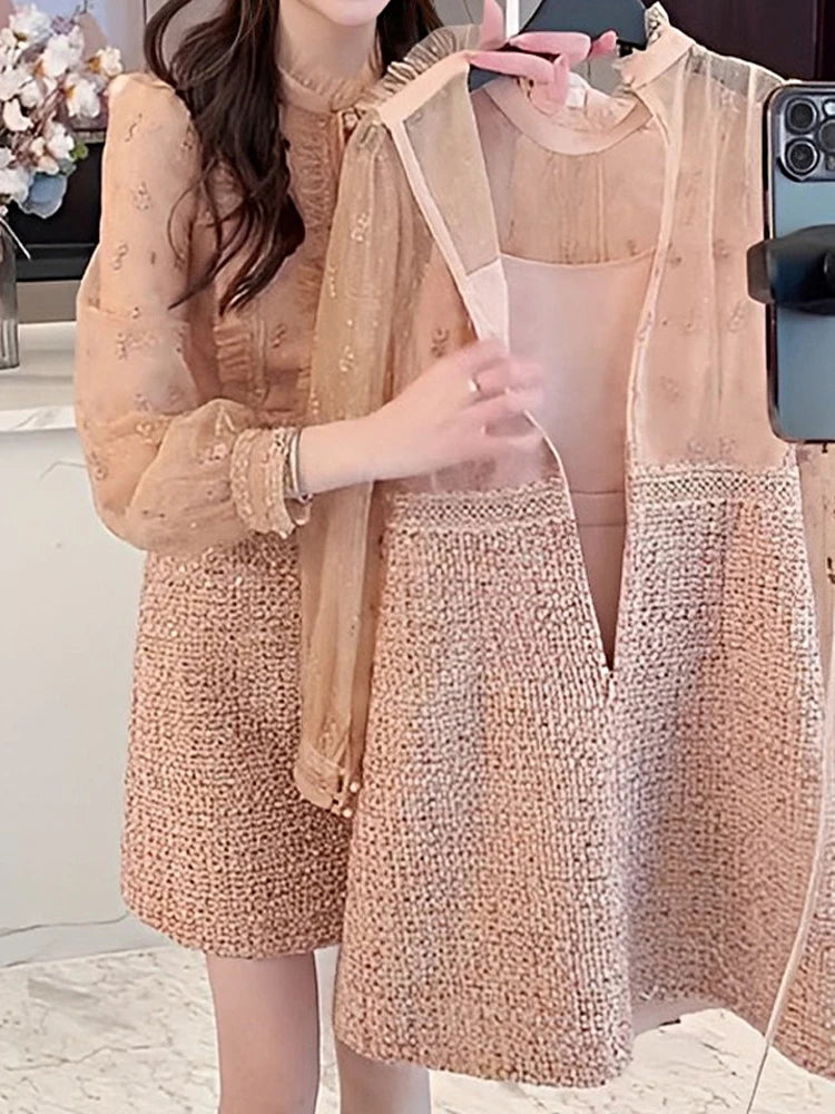 Round Neck Long Sleeve High Waist Short Elegant Mini Dresses